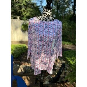 Croft & Barrow Coral Blue White Stripe Knit Top, boat neck 3/4 sleeves XXL New